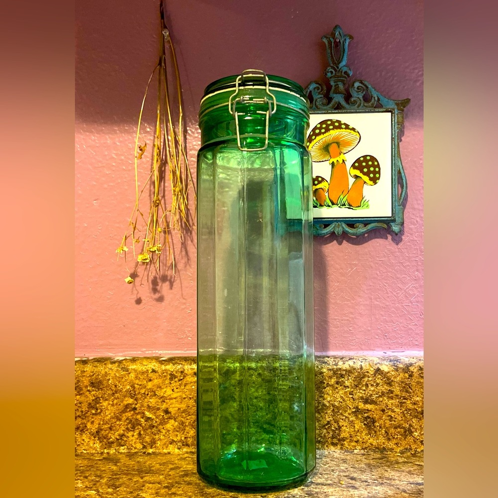 Vintage depression glass seafoam green tall kitchen canister